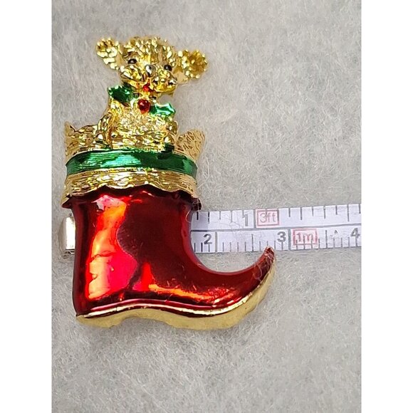 Vintage Gerry's Gold Tone Red Enamel Poodle Dog Christmas Stocking Brooch Pin - Picture 7 of 7